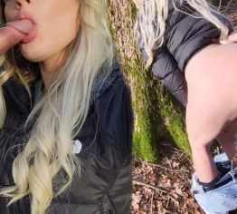 Spontaner Outdoor Fick im Wald mit süßer Blondine in Daunenjacke | Großer Cumshot